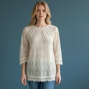 Lilly Mason Ivory Lace Top With Lining-Womens Size Large- Fairycore Romance